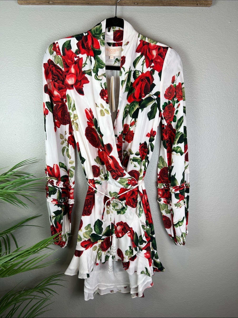 NEW Rococo Sand Rosie White Mini Dress with Red Rose Print XS